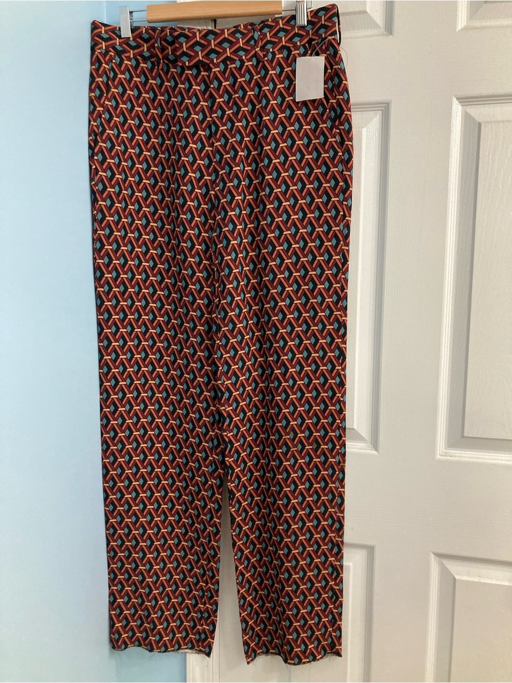 Gucci Geometric Print Wide-Leg Men’s Pants — Red, Blue, Tan